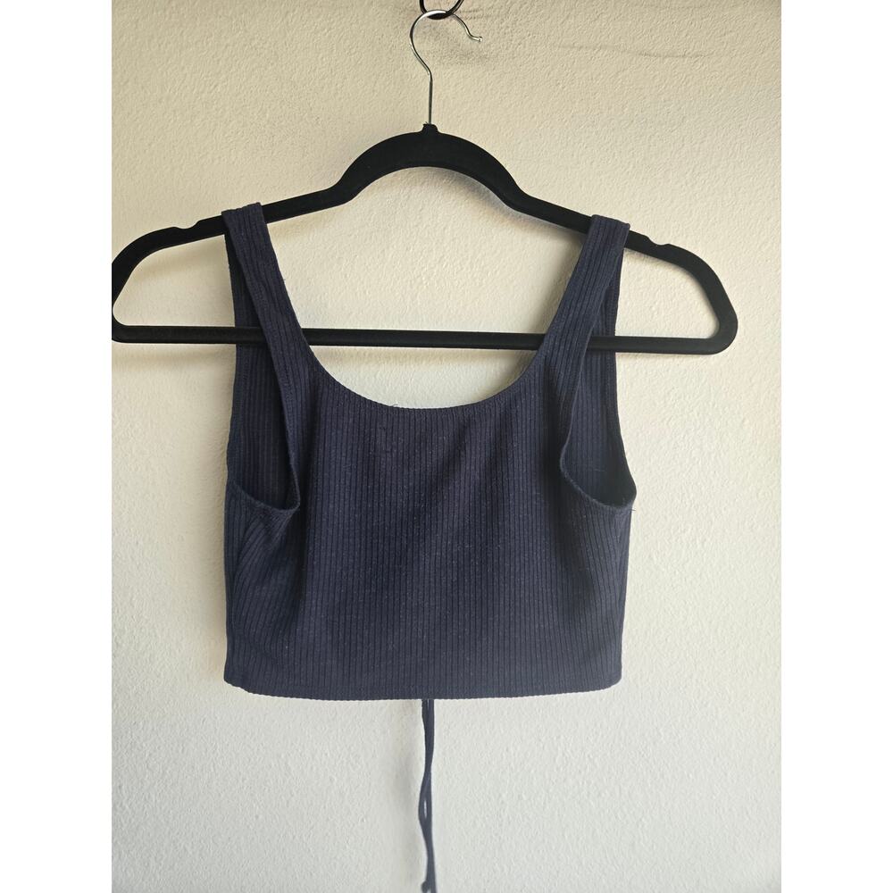 Reformation Black Ribbed Lace Up Cropped Tank Top Size XS - Picture 3 of 6